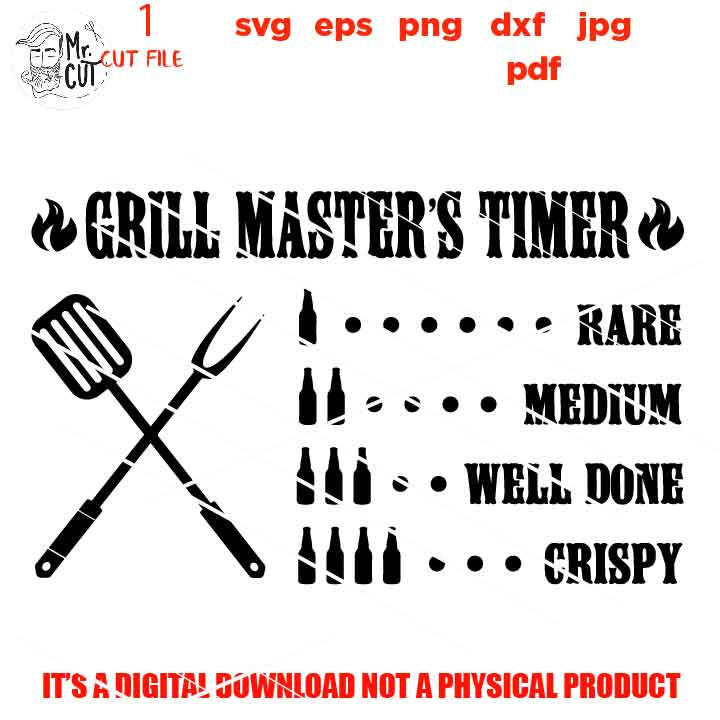 Grill Master Timer SVG Cut file, Print png 300 dpi, Fathers Day, Drink Beer and Grill Meat, BBQ, Beer, Grill, garage svg, dad svg, grandpa