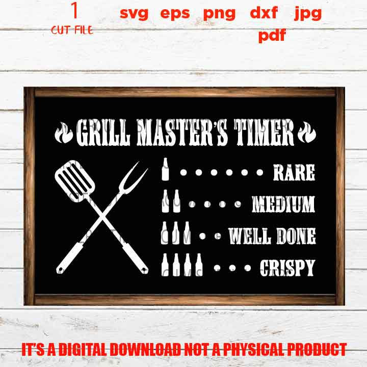 Grill Master Timer SVG Cut file, Print png 300 dpi, Fathers Day, Drink Beer and Grill Meat, BBQ, Beer, Grill, garage svg, dad svg, grandpa