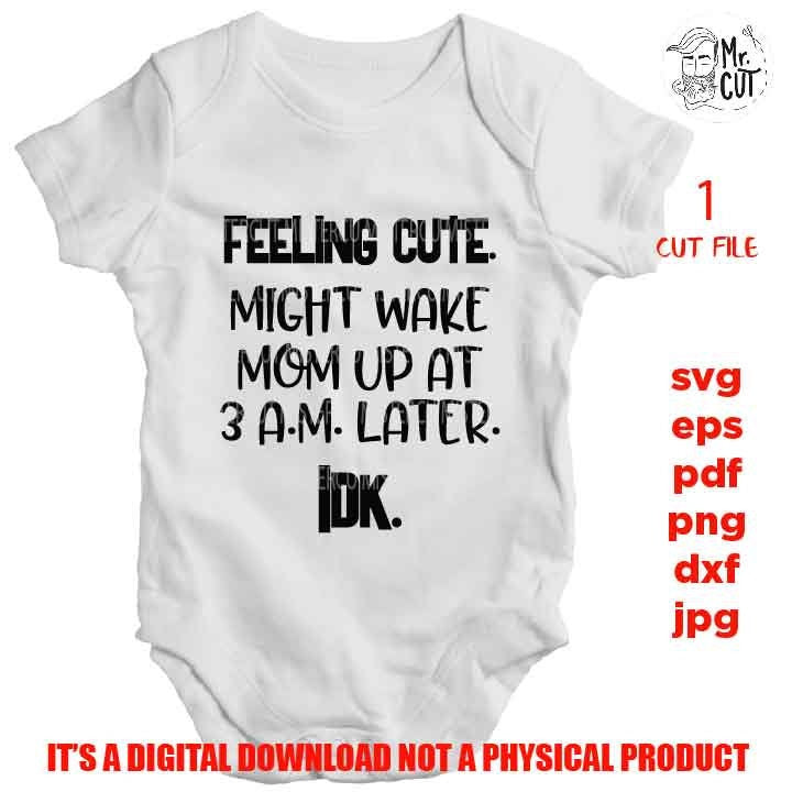 feeling cute might wake mom up at 3 a.m. SVG, funny baby bodysuit DXF, mirrored jpg, cut file, Baby SVG, new baby svg, mother and son