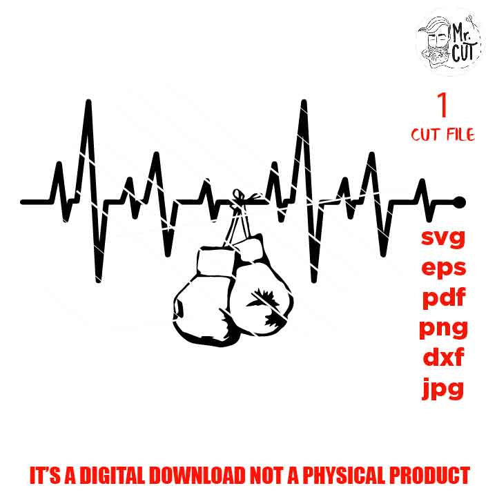 boxe Heartbeat, Ekg, boxer Love, svg, dxf, gloves, cut file, jpg, Silhouette and Cricut, boxe shirt vector design, sign png high resolution