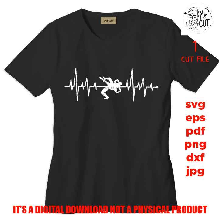 wrestling Heartbeat, Ekg, wrestling Love, svg, dxf, cut file, jpg, Silhouette, Cricut, wrestling shirt vector design, png high resolution