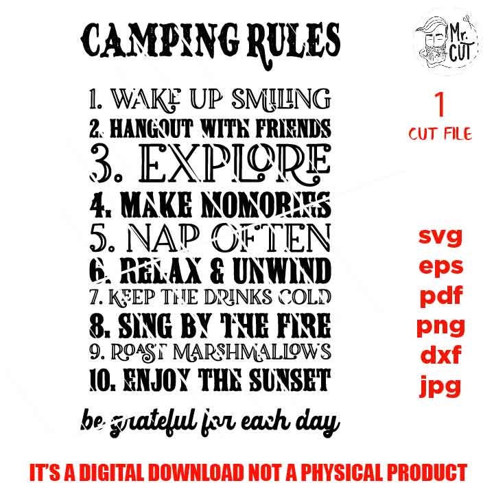 Camping rules, Adventure svg, camping sign vector design, summer SVG, PNG high resolution, Dxf, jpg, eps, Cut File, , camp, outdoor sign