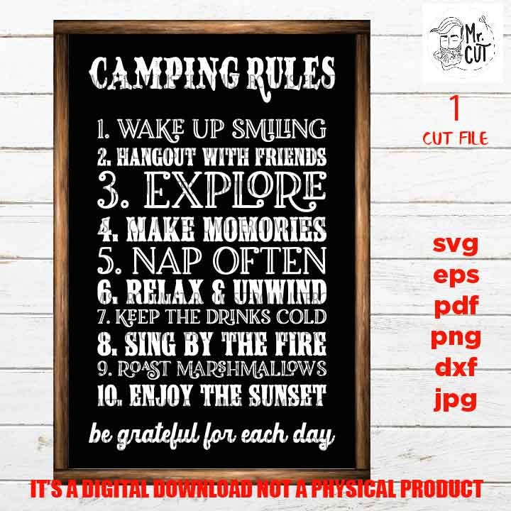 Camping rules, Adventure svg, camping sign vector design, summer SVG, PNG high resolution, Dxf, jpg, eps, Cut File, , camp, outdoor sign