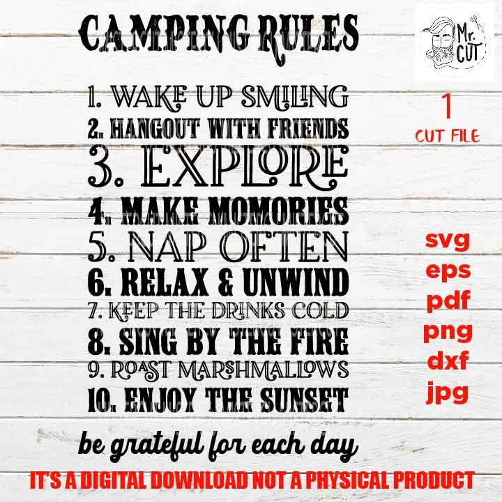 Camping rules, Adventure svg, camping sign vector design, summer SVG, PNG high resolution, Dxf, jpg, eps, Cut File, , camp, outdoor sign