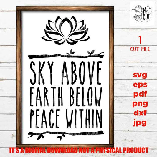 Sky Above, Earth Below, Peace Within SVG, DXF, EpS, png, jpg reverse, cut file, Meditation sign design, girl svg, vector design, shirt