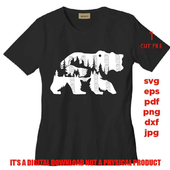 Mountain bear SVG, PNG high resolution, Dxf, vector design shirt Gift Idea, nature Design, bear sign Svg, bear shirt vector design