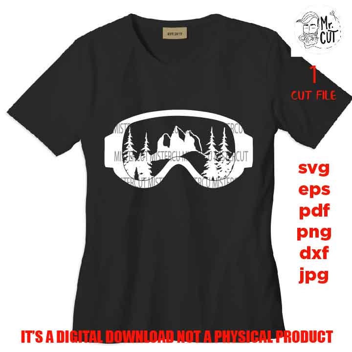 Mountain Snow Goggles, Snowboard, Adventure decal vector design, SVG, PNG, Dxf, jpg, eps, Cut File, mountain svg, outdoor sign, ski shirt