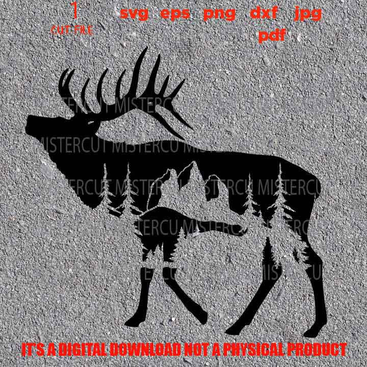 Mountain elk SVG, PNG high resolution, Dxf, vector design shirt Gift Idea, nature Design landscape, elk sign Svg, elk shirt vector design