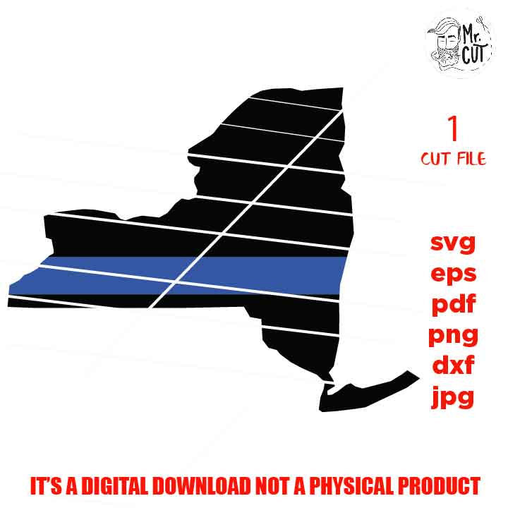 new york state thin blue line svg, new york state cut file, shirt vector design, sign svg, PNG, Dxf, police svg, pdf, back the blue