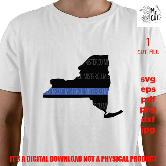 new york state thin blue line svg, new york state cut file, shirt vector design, sign svg, PNG, Dxf, police svg, pdf, back the blue