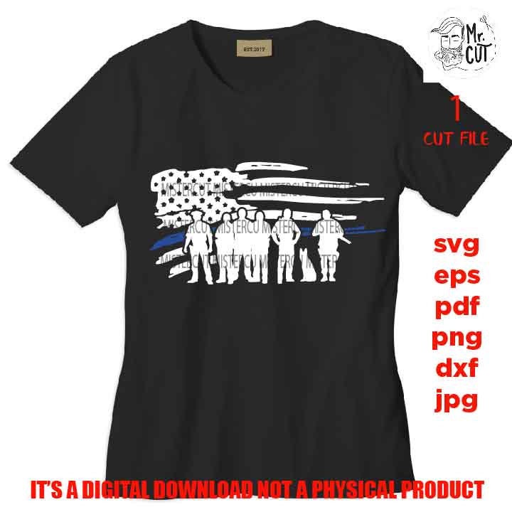 USA police flag, thin blue line flag, Svg, Distressed Flag Svg, fourth of july, back the blue Cut Files, Design T-shirt, dxf, eps, jpg, png