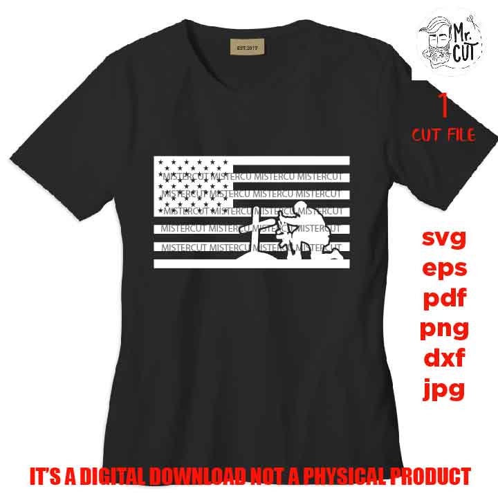 USA veteran flag, army flag, Svg, Soldier Kneeling Praying at Memorial Cross veteran day, Design T-shirt, car vector, dxf, eps, jpg, png