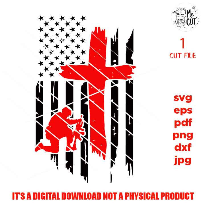 usa flag soldier kneeling cross SVG, PNG, Dxf, jpg faith svg, png high resolution, patriotic, american flag, 4th of july svg, christian svg