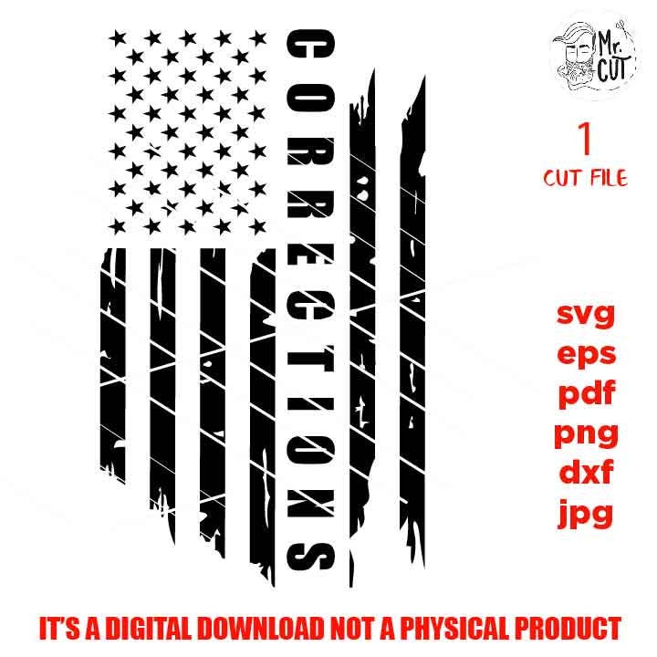 USA flag svg, Corrections Flag, Thin Silver Line Flag, Correctional Officer Distressed Flag Distressed flag Svg, PNG, Dxf, usa flag