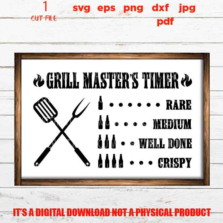 Grill Master Timer SVG Cut file, Print png 300 dpi, Fathers Day, Drink Beer and Grill Meat, BBQ, Beer, Grill, garage svg, dad svg, grandpa