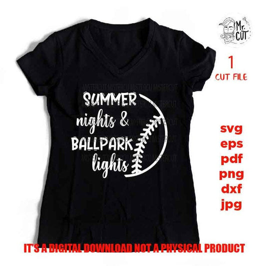 summer nights & ballpark lights svg, shirt vector design, png, jpg, baseball svg, softball mom svg, baseball mom, Dxf, eps, baseball Sister