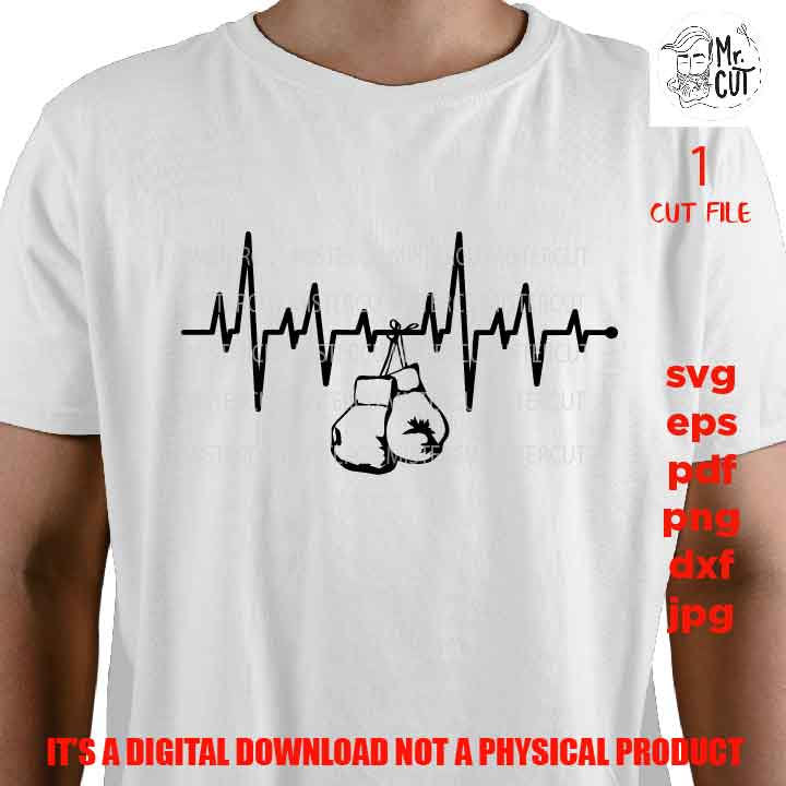 boxe Heartbeat, Ekg, boxer Love, svg, dxf, gloves, cut file, jpg, Silhouette and Cricut, boxe shirt vector design, sign png high resolution