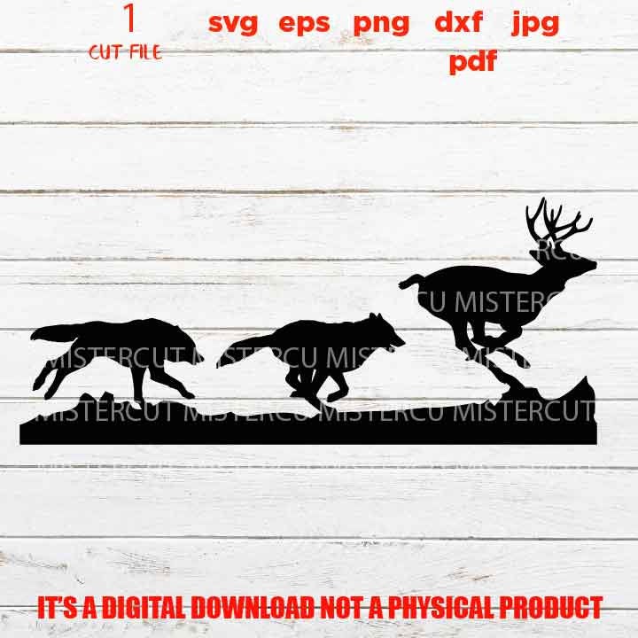 wolves hunting deer svg, hunt ign svg, adventure decal SVG, PNG, Dxf, jpg, eps, Cut File,  love hunt svg, sign vector design svg