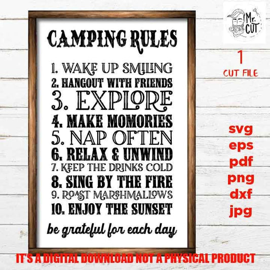 Camping rules, Adventure svg, camping sign vector design, summer SVG, PNG high resolution, Dxf, jpg, eps, Cut File, , camp, outdoor sign