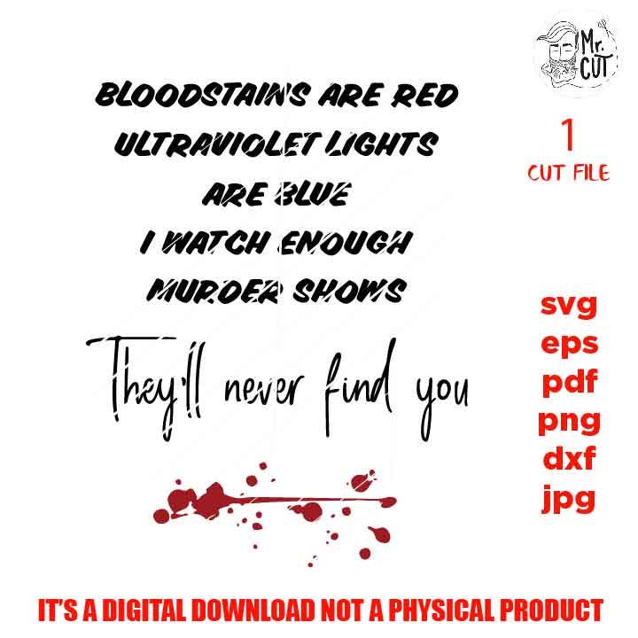 Watch murder shows, never find you svg, dxf, jpg mirrored, cut file, Cut File, png high resolution, pdf, Mom, Funny shirt vector design