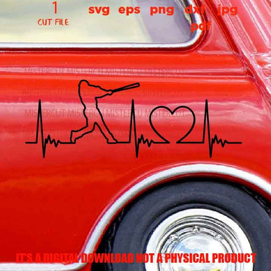 svg files, heartbeat baseball ekg shirt Cut file, player svg, car decal vector design, Dxf, eps, baseball Sister svg, baseball Mom, heart