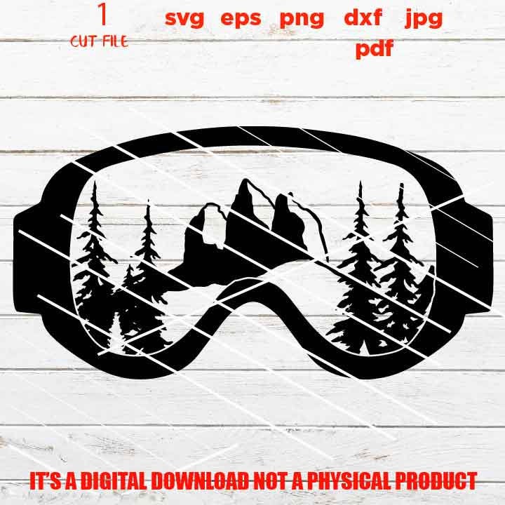 Mountain Snow Goggles, Snowboard, Adventure decal vector design, SVG, PNG, Dxf, jpg, eps, Cut File, mountain svg, outdoor sign, ski shirt