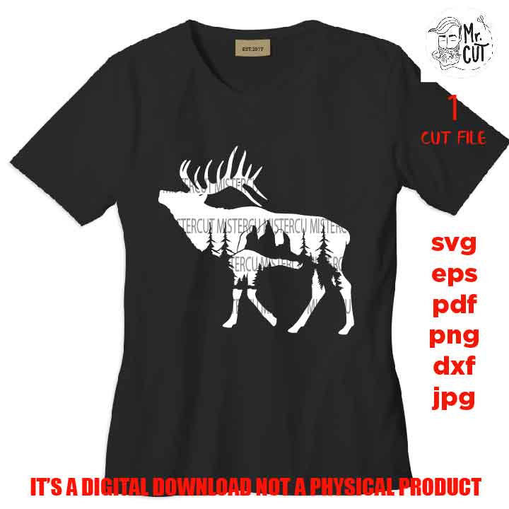 Mountain elk SVG, PNG high resolution, Dxf, vector design shirt Gift Idea, nature Design landscape, elk sign Svg, elk shirt vector design