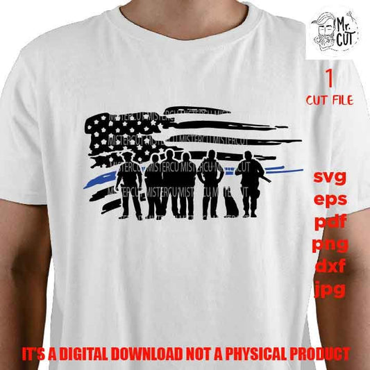 USA police flag, thin blue line flag, Svg, Distressed Flag Svg, fourth of july, back the blue Cut Files, Design T-shirt, dxf, eps, jpg, png