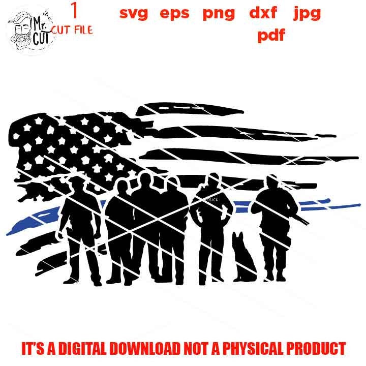 USA police flag, thin blue line flag, Svg, Distressed Flag Svg, fourth of july, back the blue Cut Files, Design T-shirt, dxf, eps, jpg, png