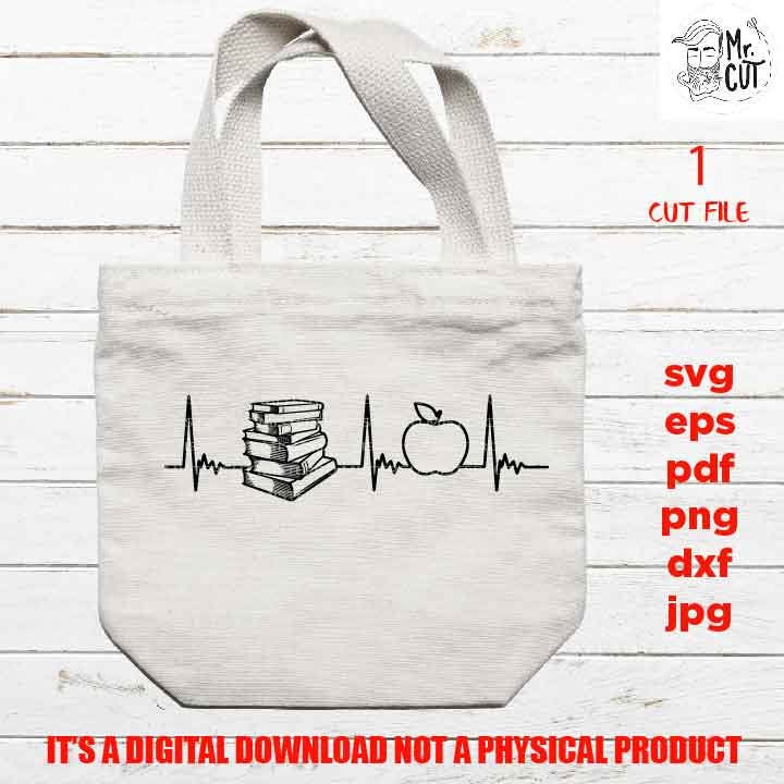 books love apple cut file, svg files for cricut ,eps, heartbeat, books lover,  jpeg, png, teacher shirt, librarian shirt vector design