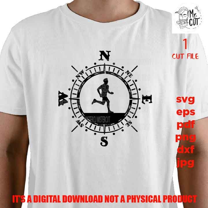 runner Compass, runner Adventure Badge svg, PNG, Dxf, jpg, eps, Cut File, marathon svg, camp, outdoor sign, climb shirt, climber decal