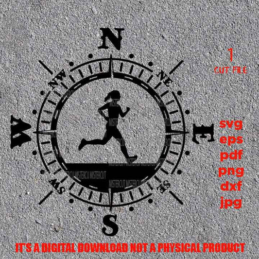 runner Compass, runner Adventure Badge svg, PNG, Dxf, jpg, eps, Cut File, marathon svg, camp, outdoor sign, climb shirt, climber decal