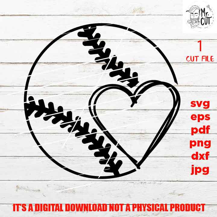 svg files, baseball with heart shirt Cut file, player svg, School spirit, Dxf, eps, png high resolution, baseball Sister svg, baseball Mom