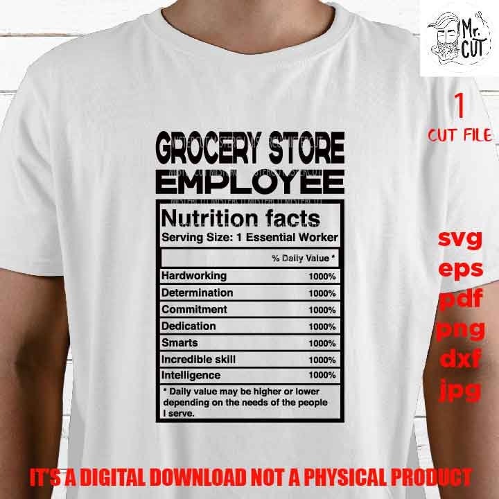 Grocery store employee facts shirt vector design, worker idea gift, sign Svg, PNG high resolution, Dxf, eps, pdf, essential worker