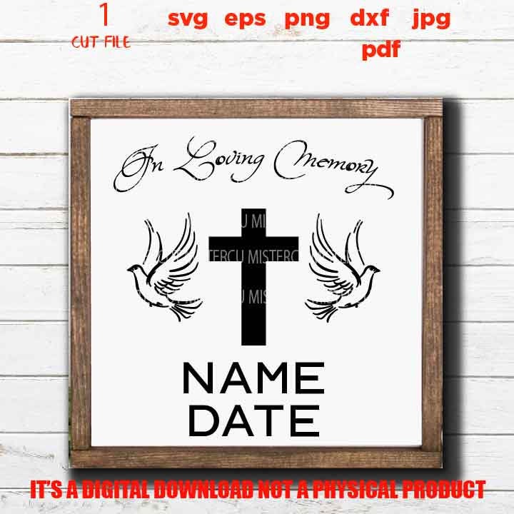 In loving memory svg, Rest in peace svg, DxF, cut file, png high resolution, jpg transfer, doves Wings svg, Memorial SVG