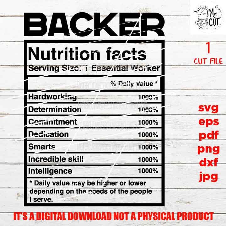 BACKER facts shirt vector design, cut file, BACKER idea gift, sign Svg, PNG high resolution, Dxf, eps, pdf, essential worker