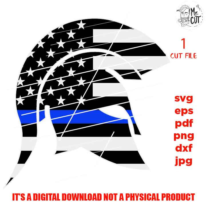 USA police flag, thin blue line flag, Svg, greek spartan helmet, fourth of july, back the blue Cut Files dxf, eps, jpg, png high resolution