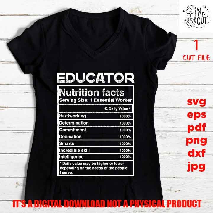 EDUCATOR facts shirt vector design, cut file, teacher idea gift, sign Svg, PNG high resolution, Dxf, eps, pdf, essential worker, teacher svg