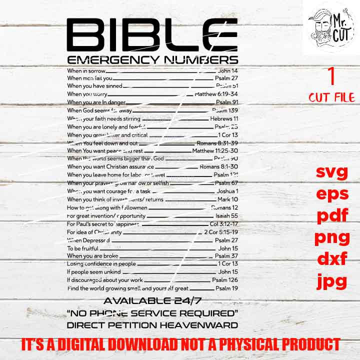 Bible Emergency Numbers SVG, sign vector design, png high resolution Hope, Christian, Sign svg, dxf, jpg transfer, cut file, pdf, jpg