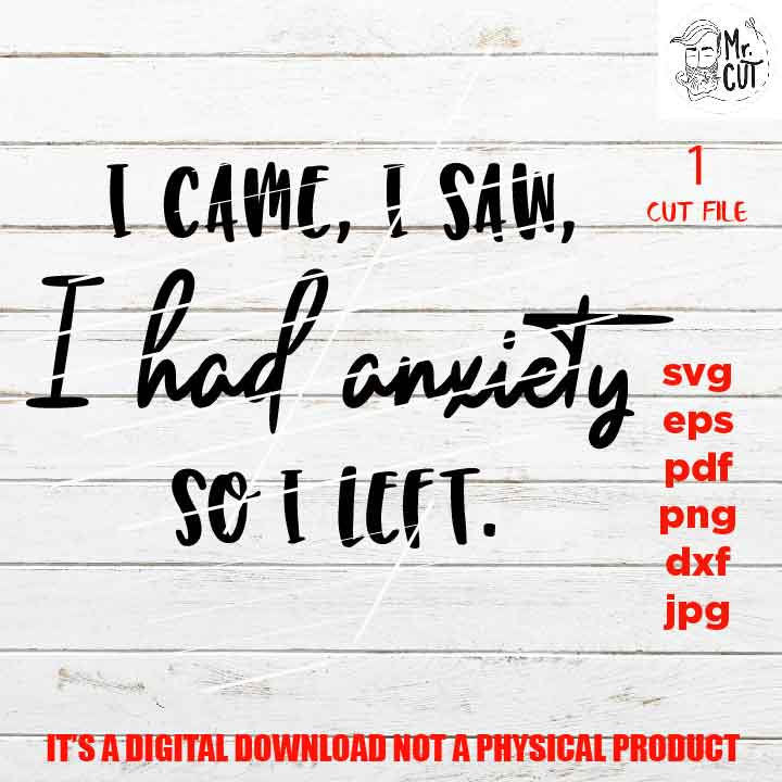 I Came I Saw I Had Anxiety So I Left Svg dxf, jpg reverse, png, Funny Shirt svg, Introvert svg, Didn't Want To Come svg, Mom life