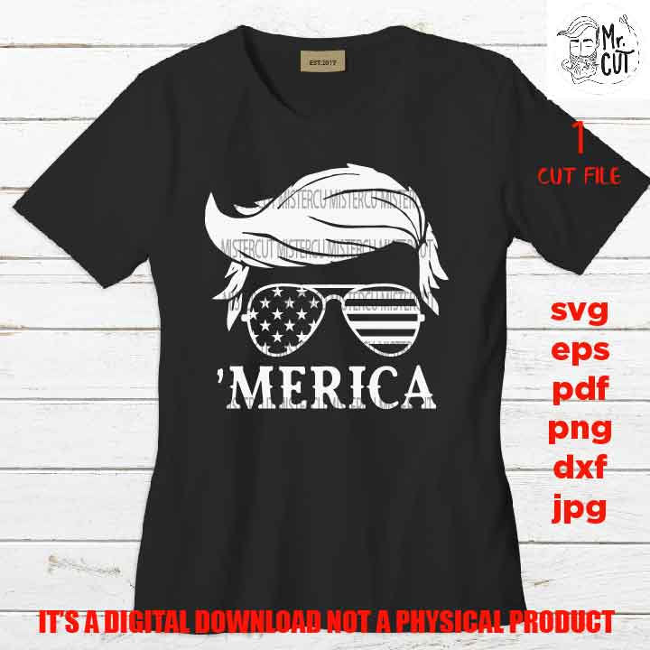 Trump america shirt vector design, sign svg, funny idea gift, sign Svg, PNG high resolution, Dxf, eps, pdf, pilot sunglasses, usa, patriotic