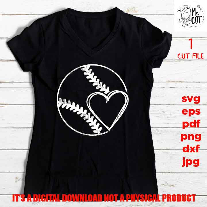 svg files, baseball with heart shirt Cut file, player svg, School spirit, Dxf, eps, png high resolution, baseball Sister svg, baseball Mom