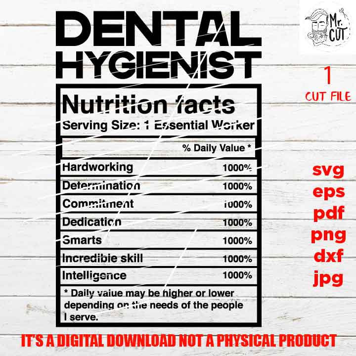 Dental hygienist facts shirt vector design, dentist sign, worker idea gift, sign Svg, PNG high resolution, Dxf, eps, pdf, essential worker