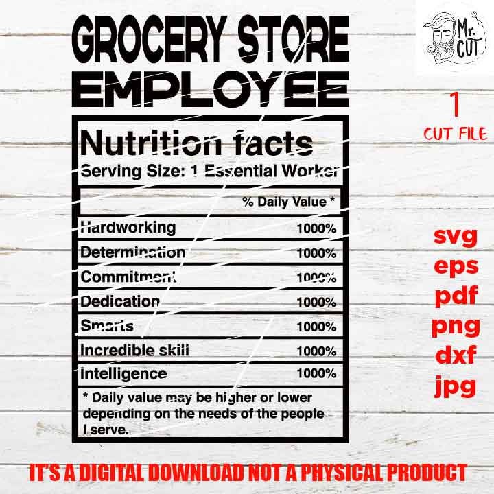 Grocery store employee facts shirt vector design, worker idea gift, sign Svg, PNG high resolution, Dxf, eps, pdf, essential worker