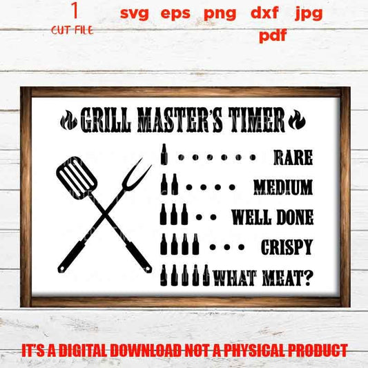 Grill Master Timer SVG Cut file, Print png 300 dpi, Fathers Day, Drink Beer and Grill Meat, BBQ, Beer, Grill, garage svg, dad svg, grandpa