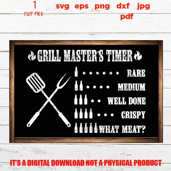 Grill Master Timer SVG Cut file, Print png 300 dpi, Fathers Day, Drink Beer and Grill Meat, BBQ, Beer, Grill, garage svg, dad svg, grandpa