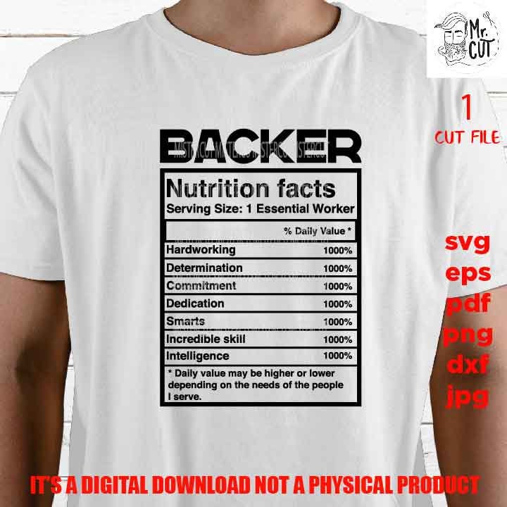 BACKER facts shirt vector design, cut file, BACKER idea gift, sign Svg, PNG high resolution, Dxf, eps, pdf, essential worker