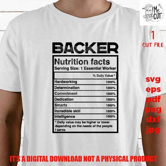 BACKER facts shirt vector design, cut file, BACKER idea gift, sign Svg, PNG high resolution, Dxf, eps, pdf, essential worker