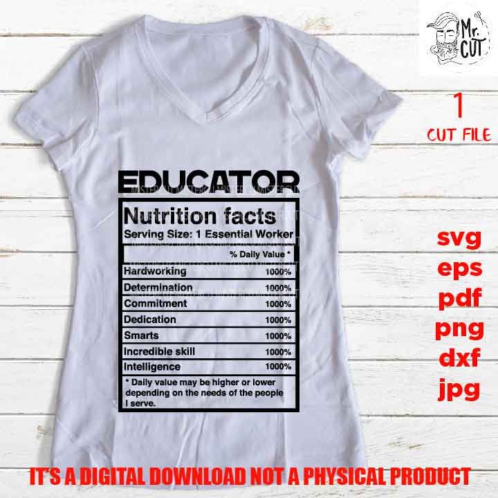 EDUCATOR facts shirt vector design, cut file, teacher idea gift, sign Svg, PNG high resolution, Dxf, eps, pdf, essential worker, teacher svg