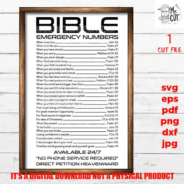 Bible Emergency Numbers SVG, sign vector design, png high resolution Hope, Christian, Sign svg, dxf, jpg transfer, cut file, pdf, jpg